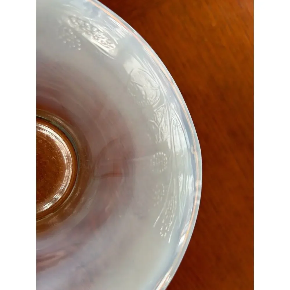 Antique Glass Foval Style Translucent Pearl Opalescent White Fluted Bowl 6 1/4
